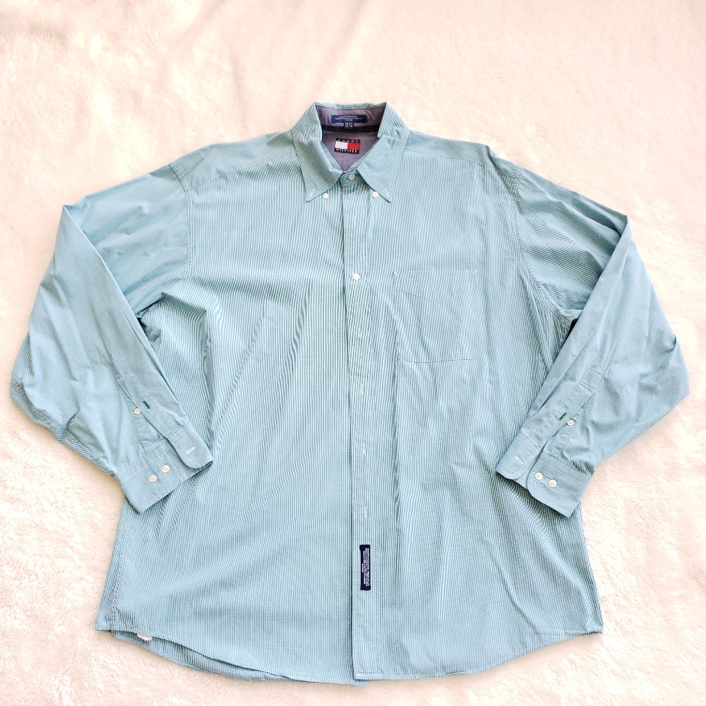 Tommy Hilfiger Green and White Button Down Shirt